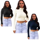 Women Long Sleeves knitted Ribbed Polo Neck Crop Jumpers Top, Ladies Sweaters UK