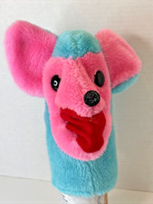 Vintage 1970s Pink Aqua Blue Mouse Rat Plush Animal Hand Puppet Toy Storytelling