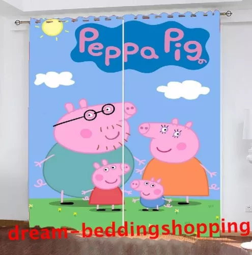 Peppa Pig 3D Dicke Verdunkelungsvorhänge Kinderzimmer Dekore Thermo Ring Top Ösen - Bild 3 von 22