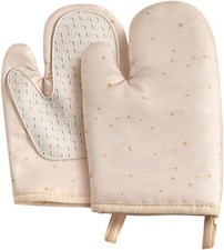Washable Oven Mitts with Silicone Grip Heat Resistant Kitchen Gloves Beige