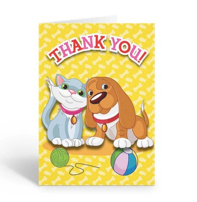 Cute Dog and Cat Thank You Blank Notecard - 10 Notecards - B14203