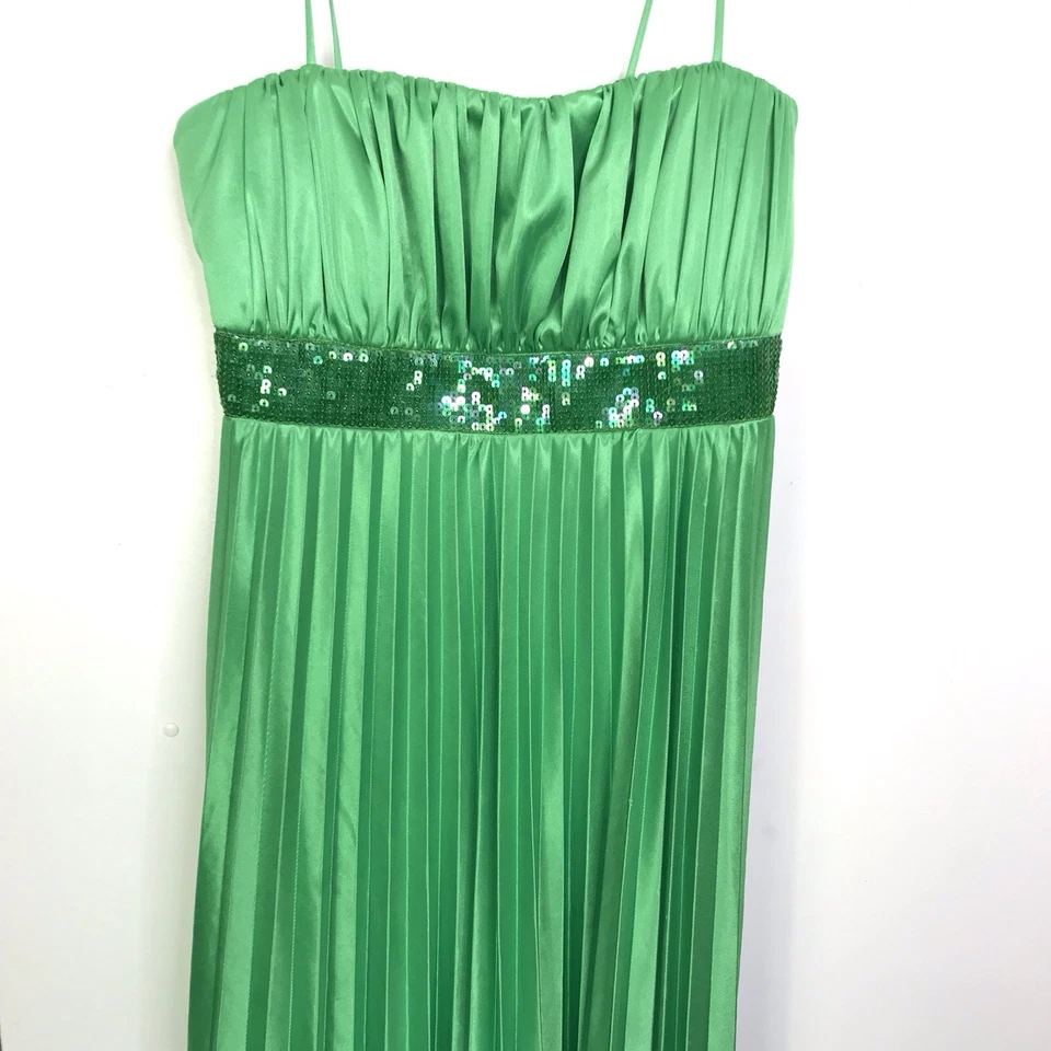 My Michelle Dress Womens M Lime Green Babydoll Sequin Empire Waist Pleating Prom - Image 2 of 4