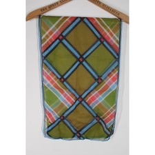 Vtg Vera Neumann Silk Scarf Sheer Chiffon Geometric Plaid Green Blue Pink 42"