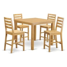 East West Furniture Cafe 5-piece Wood Traditional Dining Set with Stools in Oak