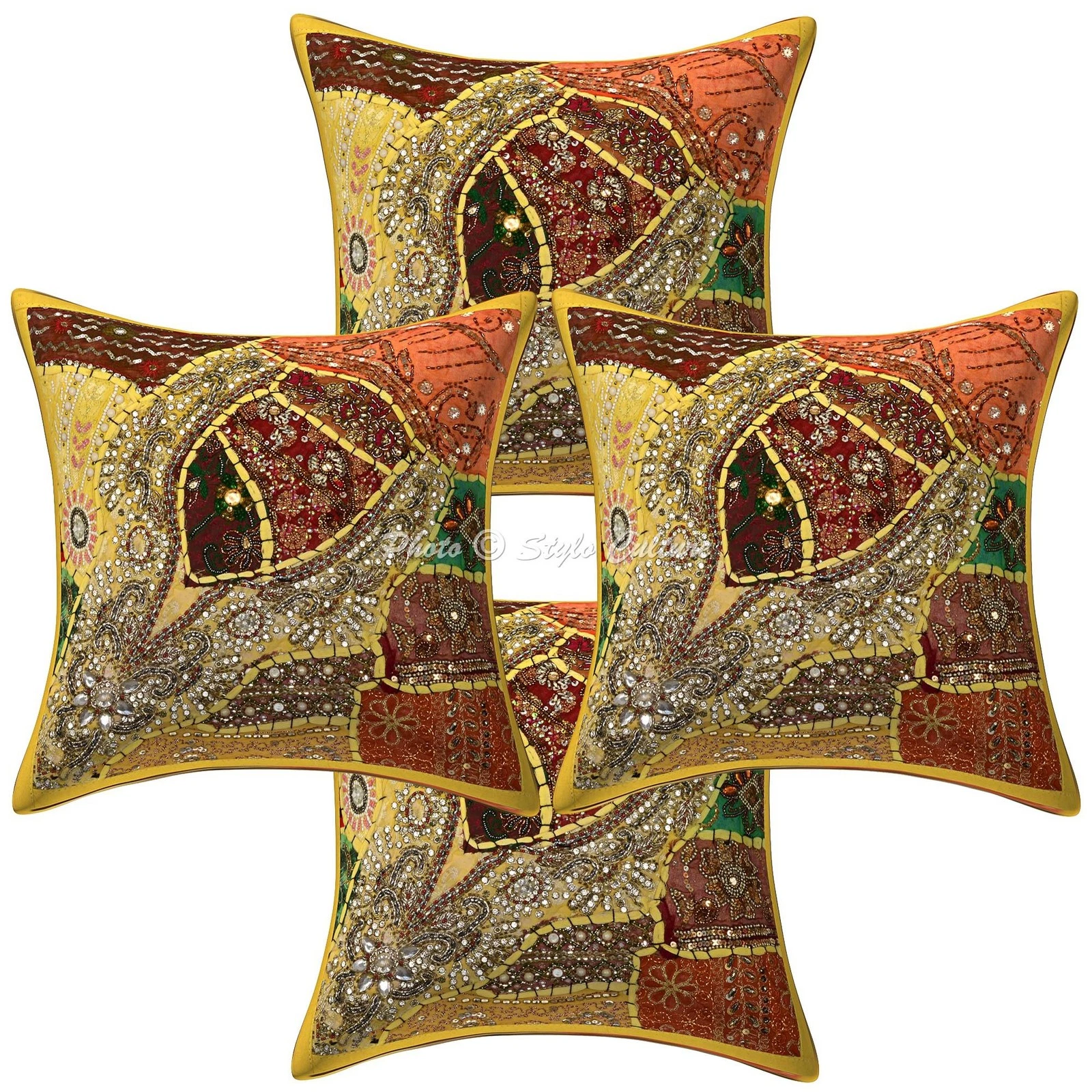 Beaded Cushion Cover Beaded Throw Ethnic Pillow Case Hippie Gypsy Home Decor