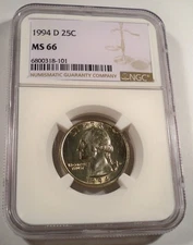 1994-D NGC MS66 WASHINGTON QUARTER VERY NICE GOLD COLOR 25c MS 66