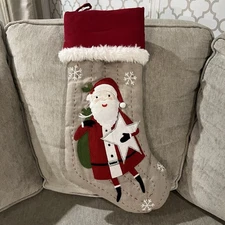 Pottery Barn Kids Stocking Woodland Santa Star Quilted Tan & Red 22" No Monogram