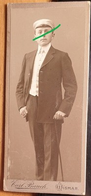 Student or pupil with hat & stick - CDV Carl Bauch Wismar / Studentika