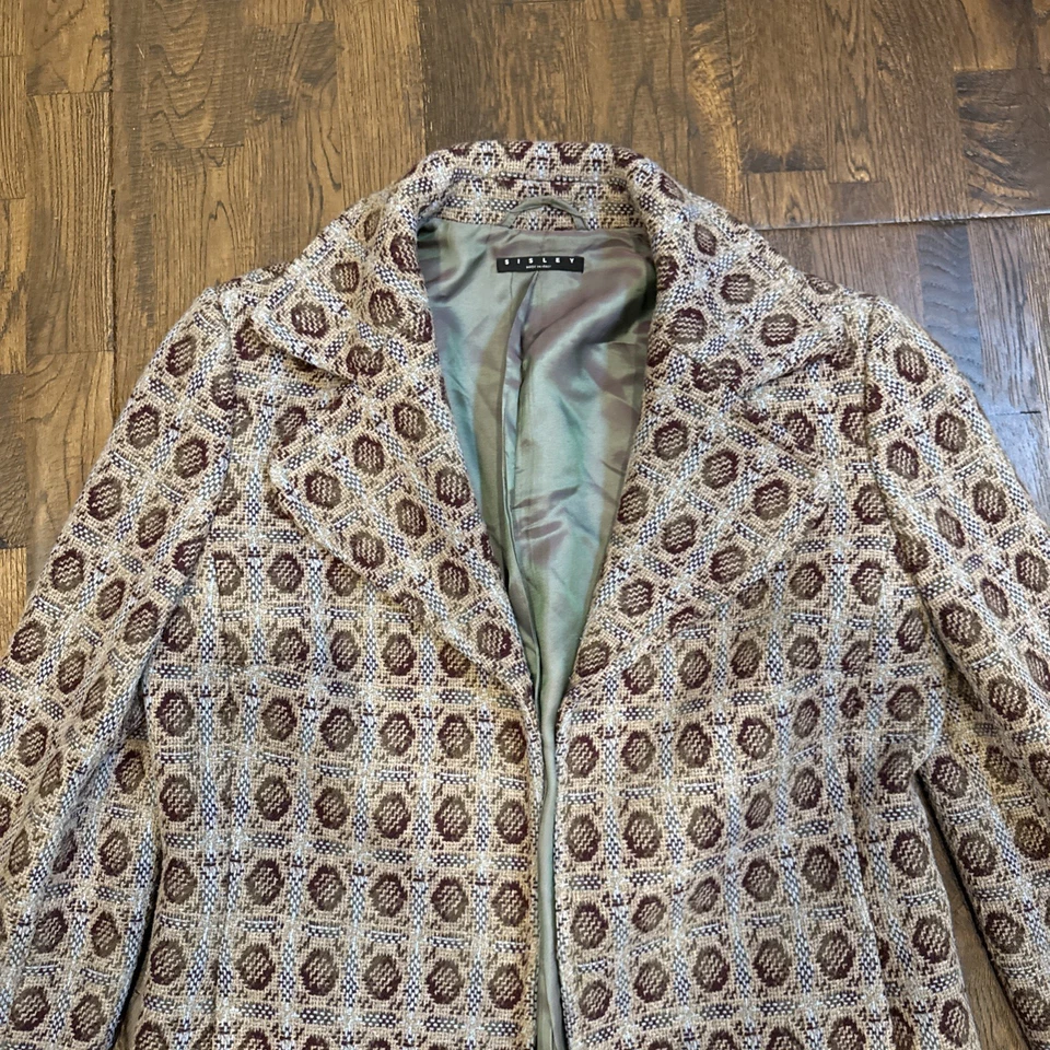 Abrigo Sisley Mezcla Lana Frente Abierto 42 IT 6 EE. UU. Marrón Micropuntos Forrados Bolsillos Italia Foto 3 de 4