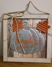 Wood Metal Country Pumpkin 3D Sign Fall Autumn Thanksgiving Thankful Wall Decor
