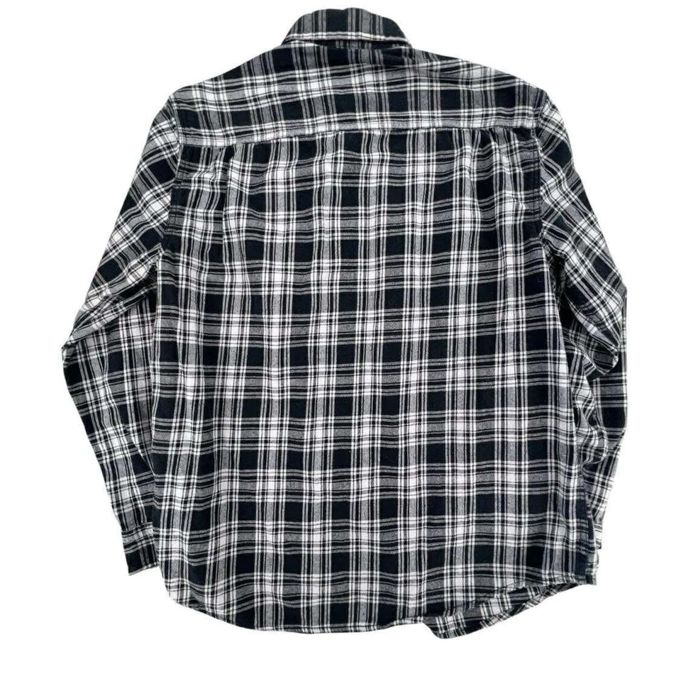 Camisa de franela a cuadros Faded Glory para hombre manga larga abotonada negra blanca informal Foto 2 de 4