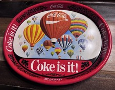 Vintage Coca-Cola “Coke Is It!” Hot Air Balloon Metal Serving Tray 1980s Oval