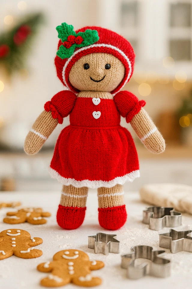 Knitting Pattern Gingerbread Girl Christmas Ragdoll Festive Knitted Toy DK 35cm - Image 2 of 3