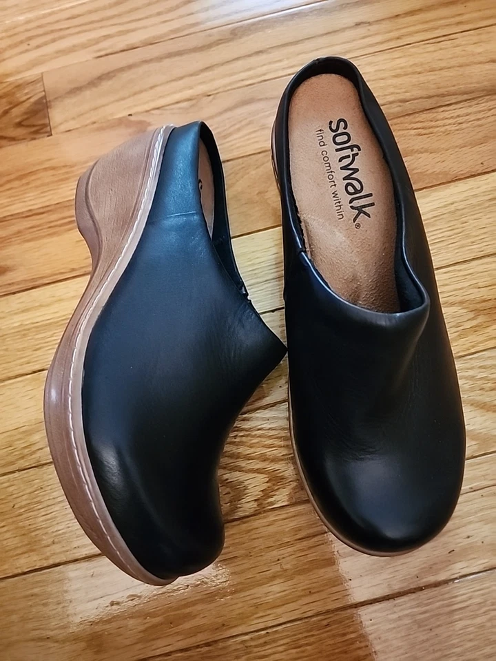 Zuecos sin cordones SoftWalk Arvada de cuero negro talla 7 nuevos sin etiquetas Foto 2 de 4