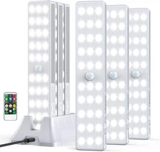 LED Closet Light with Charging Station, 6 Pcs 30Leds 8'' Dimmer Rechargeable Mot