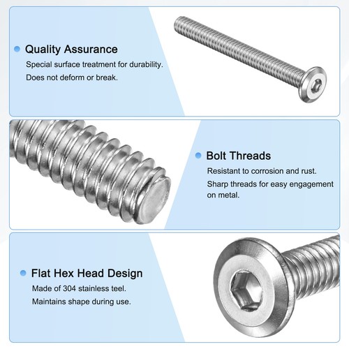 Kit viti a testa piatta in acciaio inox 304 1/4-20x2-1/2" 10 pezzi chiave esagonale - Foto 2 di 7