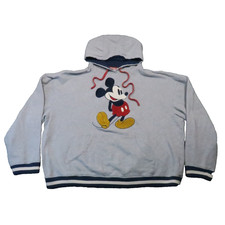 Walt Disney Original Mickey Mouse Hoodie XL Gray Embroidered Fleece Theme Park