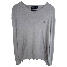 Polo Ralph Lauren Sweater Mens XL Beige V Neck Pima Cotton Pullover Classic Pony