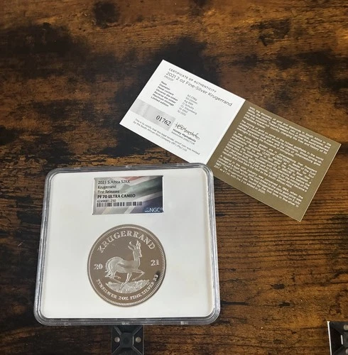 South Africa 2021 2 oz .999 Proof Silver Krugerrand - NGC PF 70