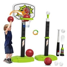 3 in 1 Toddler Basketball Hoop and Tee Ball Set for Boys Light Green