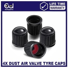 4X TYRE VALVE DUST CAPS WITH INTERNAL AIR DUST WATER SEALS BLACK PLASTIC