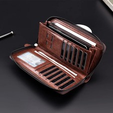 Men's Long Zipper Wallet High Quality Pu Leather Wallet for Men RFID Blocking Bu