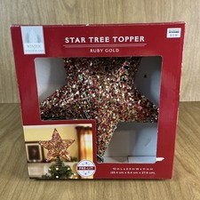 Winter Wonderland Star Tree Topper Ruby Red Gold Sequins Lighted 11&rdquo; Christmas