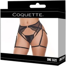 Coquette Lingerie Crotchless Panty Leg Garters Strappy Lace Mesh Black OS