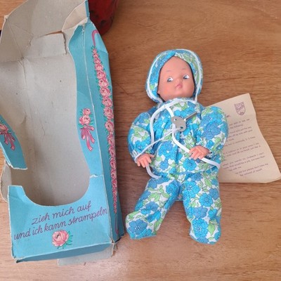 Vintage 60er 70er mechanischer beweglicher Aufzieh Roschi Puppenkasten Flower Power