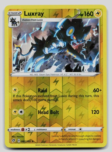 Luxray 062/192 Rare Rebel Clash Pokemon Reverse Holo Lightly Played