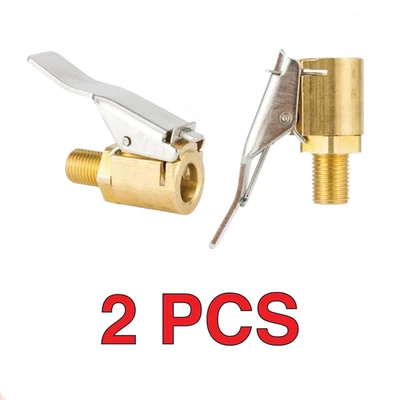 BRANDED 2 x Tyre Valve Air Chuck Inflator Pump Connector Adapter Brass Clip on Car 8mm