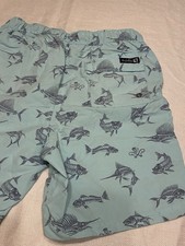 Salt Life SLX-QD Aqua Swim Trunks Youth Boys L 14-16 Blue With Fish Designs