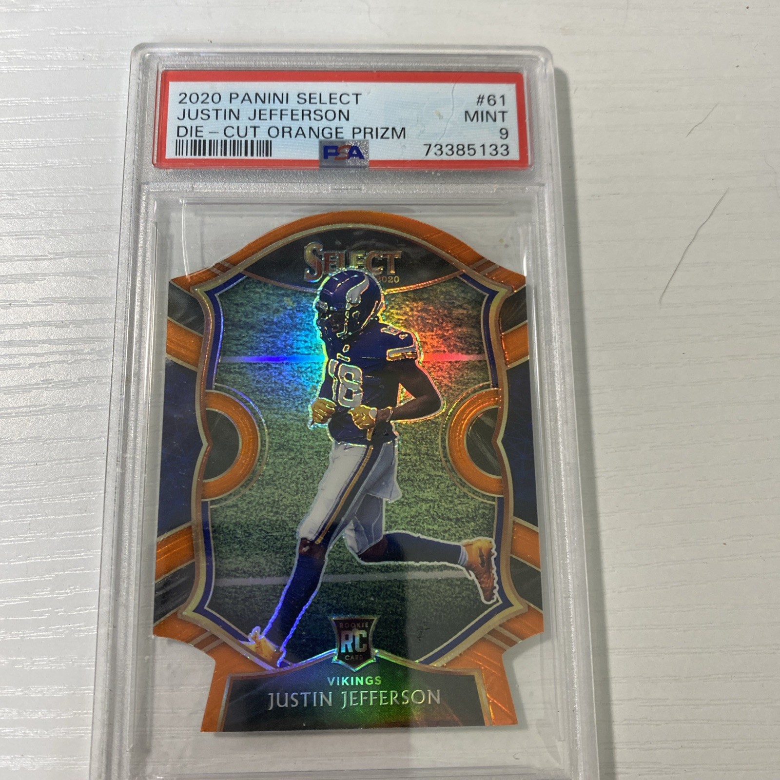 2020 Panini Select JUSTIN JEFFERSON RC Rookie Orange Prizm Die-Cut #61 PSA 9