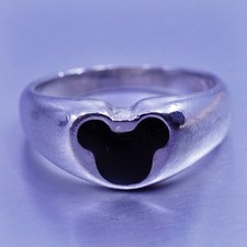 Size 4, vintage Sterling 925 silver handmade enamel ring with teddy bear