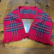 Ralph Lauren Vintage Tartan Green Blue Plaid Label Red Knit Fringe Scarf Wool