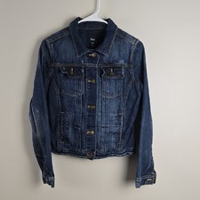 Gap 1969 Denim Trucker Jacket Womens Medium Dark Wash Blue 100 Cotton RN54023