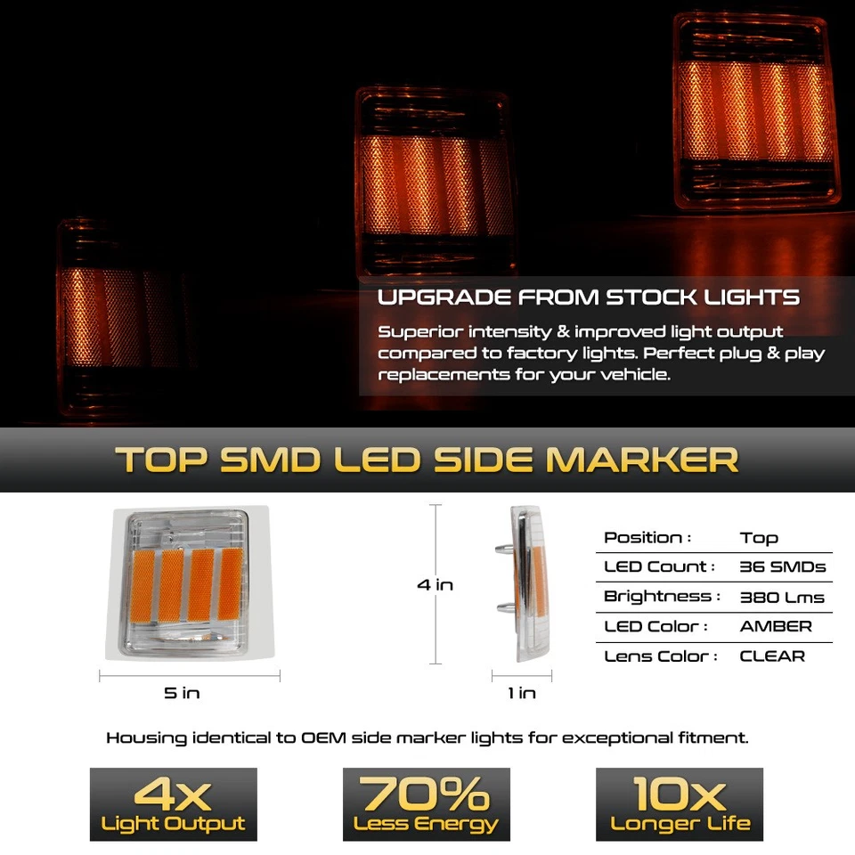 Sequential LED Corner Side Marker Lights For 1994-1998 Chevy C/K 1500 2500 3500 Foto 2 de 4