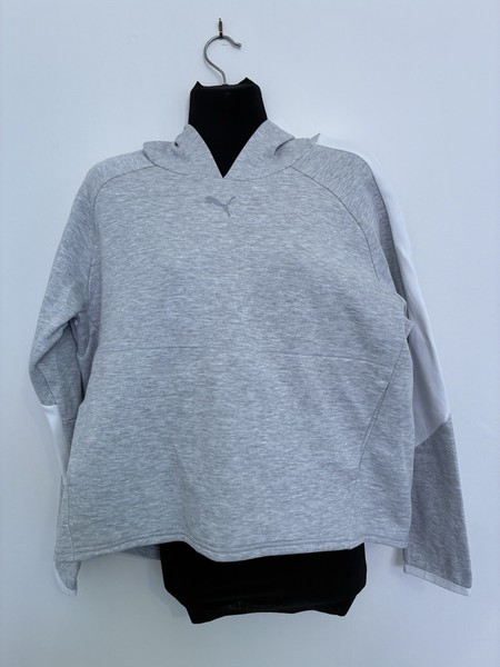 PUMA Womens Light Grey/White "Evostripe" Sz S Cropped Hoodie Pullover JUMPER