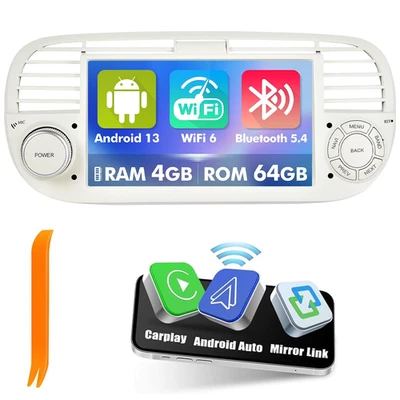 YUANTING For Fiat 500 2007-2015 Apple Carplay 7" Android13 Car Stereo Radio GPS Navi RDS