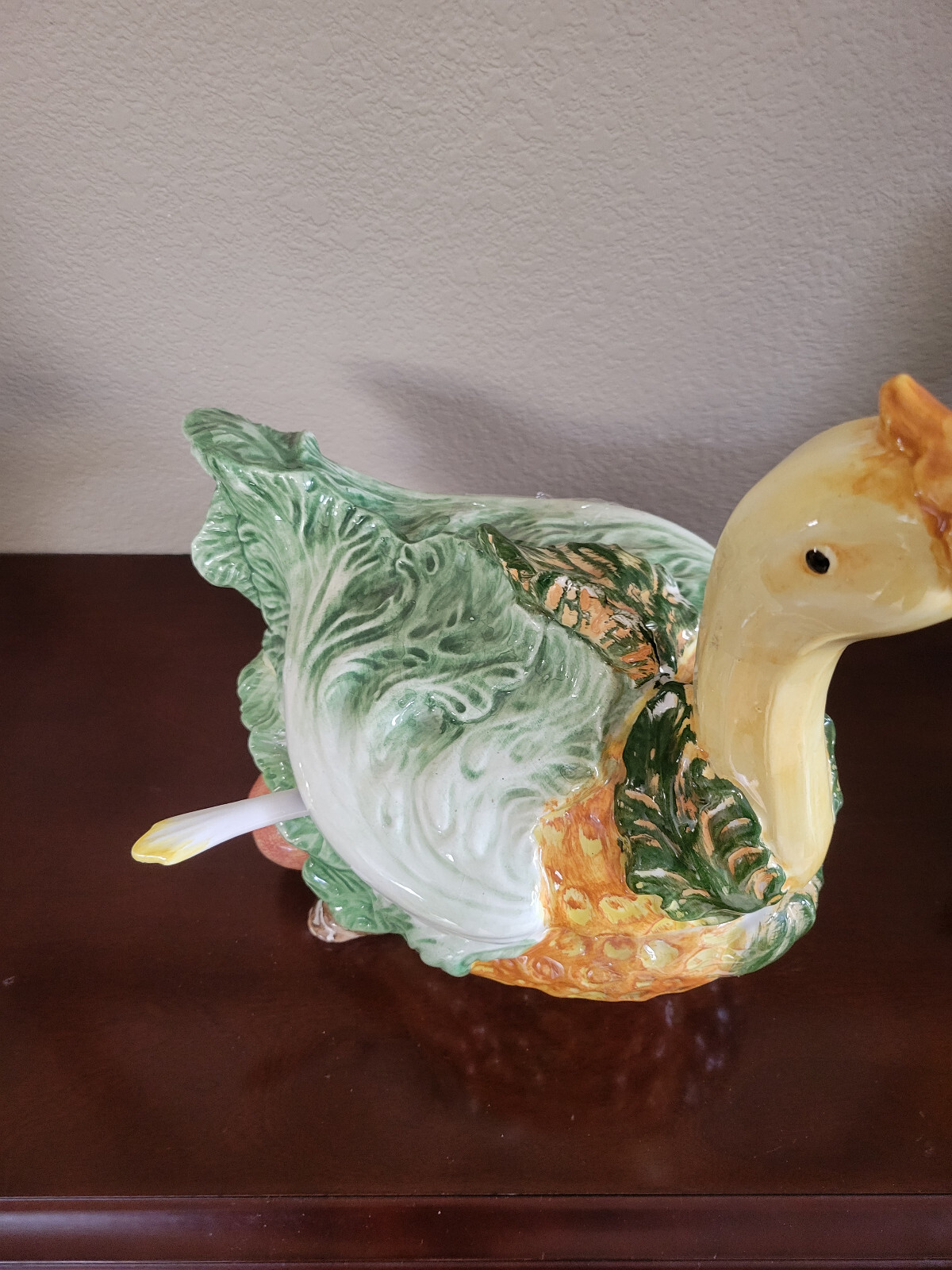 1980s Italian Majolica Goose Duck Cabbage Soup Tureen Stunning Motivation