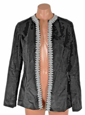 Vintage Black Velvet Evening Jacket Blazer Iridescent Piping Sequin M/L EUC