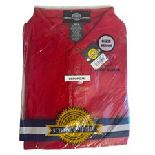 School Uniform Short Sleeve Pique Polo Shirts Adult Boys AM Medium Red