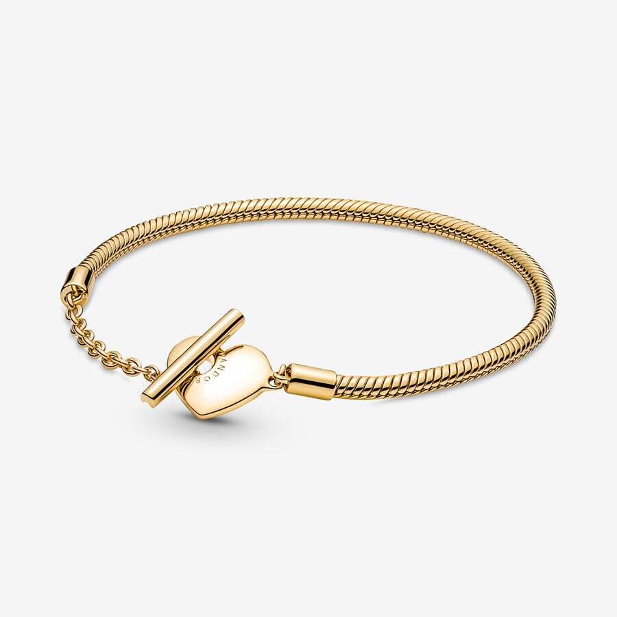 BRAND NEW* Pandora 14k Gold Plated Heart T-Bar Snake Chain