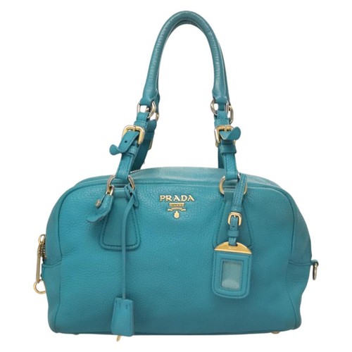 PRADA Shoulder Bag Leather Turquoise Blue Gold Auth 121722 - Imagen 2 de 24