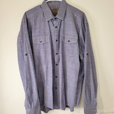 Blue Shirt Mens XXL Modern Fit  Button Down Cotton Chambray  Roll Tab Sleeves