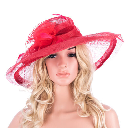 Elegant Red Sinamay Womens Hat With Floral Accents  display picture 1