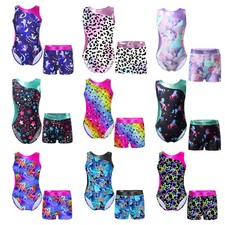 Kids Girls Printed Gymnastics Dance Outfit Sleeveless Patchwork Athletic Leotard