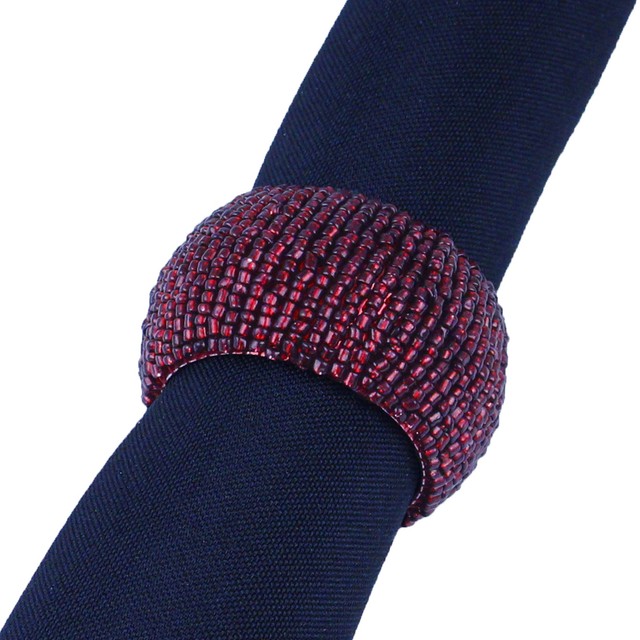 6 BURGUNDY RED BEADED ROUND NAPKIN RINGS,50 OFF SALE,100's Available