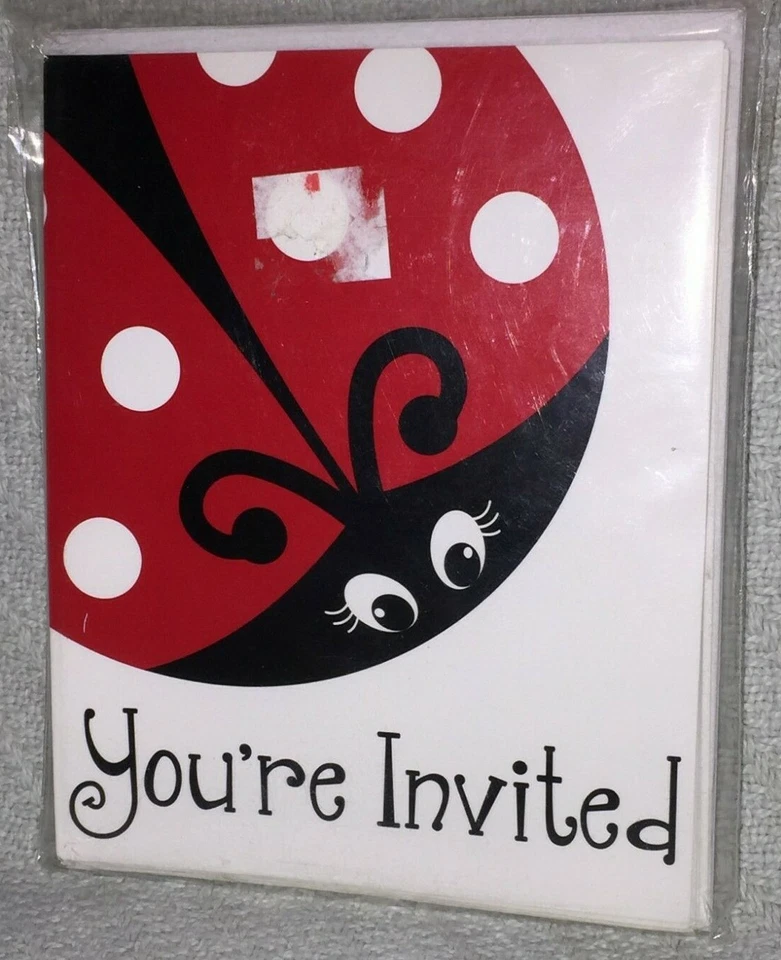 1 PACK (8 CARDS/8 ENVELOPES) Ladybug YOU'RE INVITED Birthday Party Invitations  - Image 2 of 4