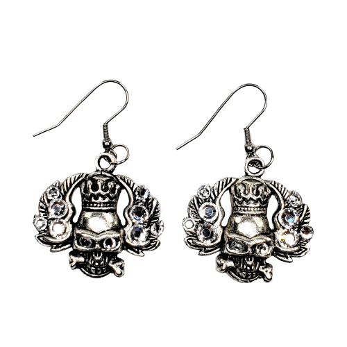 Silver Embellished Skull Handcrafted Buckle & Earrings Srvk  display picture 2